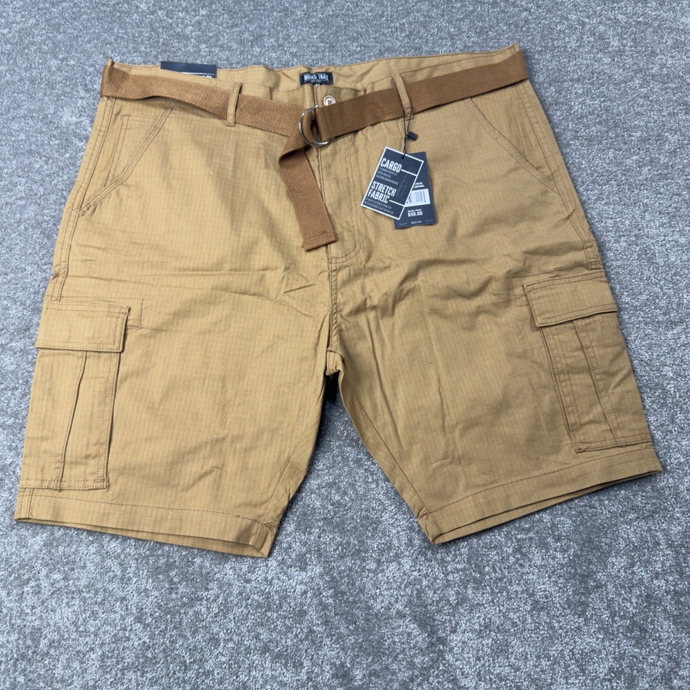 Rugged Trail Cargo Shorts Mens 42 Tea Brown Stretch Belted Ripstop Outdoor New